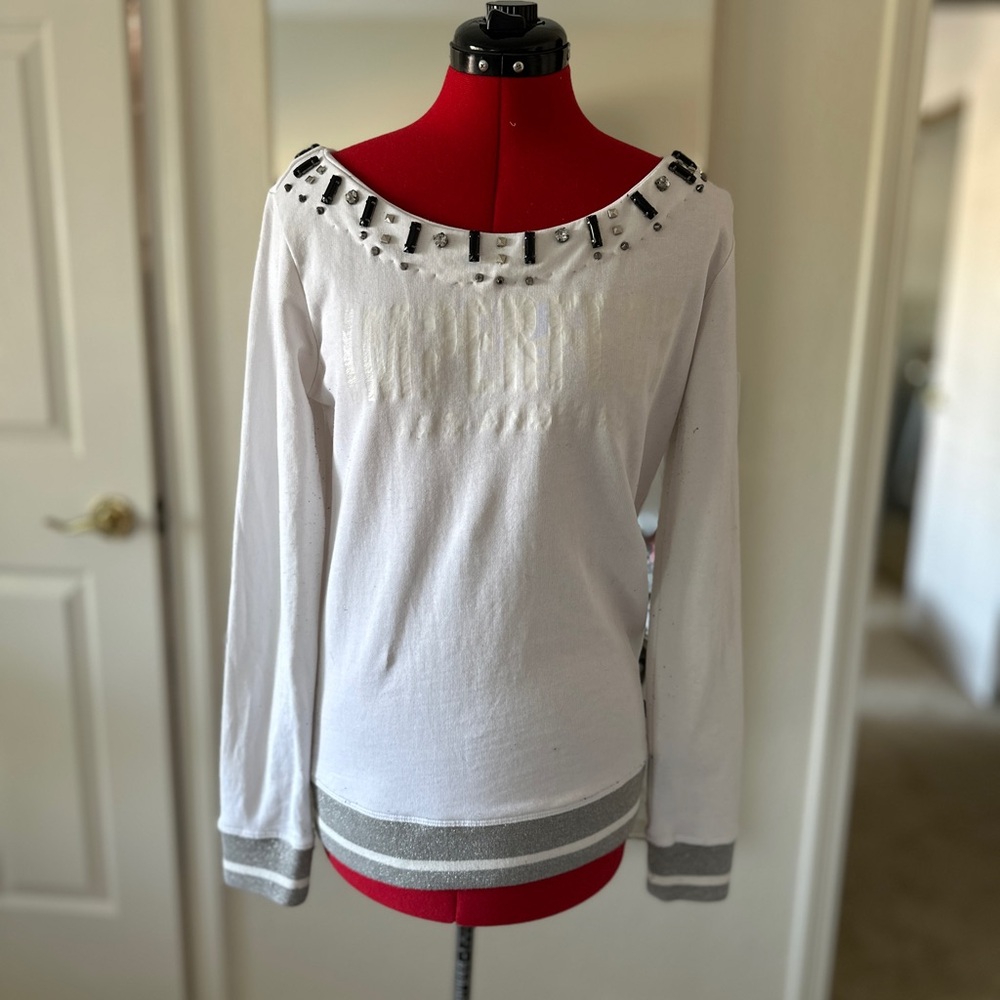White Embellished Long Sleeve Blouse